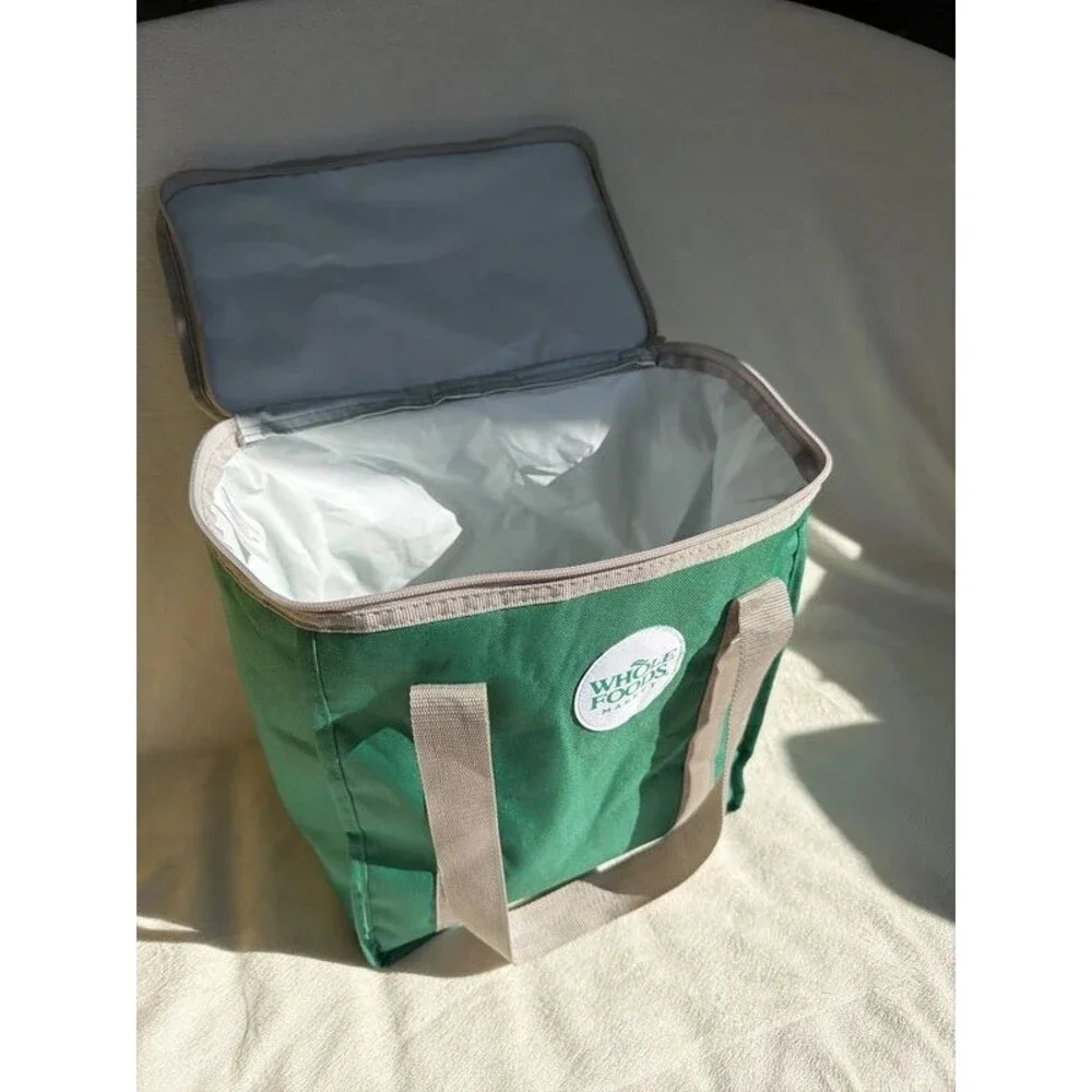 Whole Foods Market shopping bag insulated reusable green gray clean